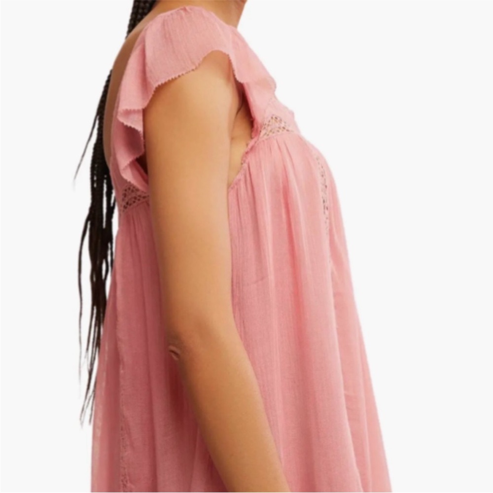 Free People Olivia Gauze Babydoll Dress in Flamingo Pink Size SM  $128 MSRP NWT - Picture 7 of 10
